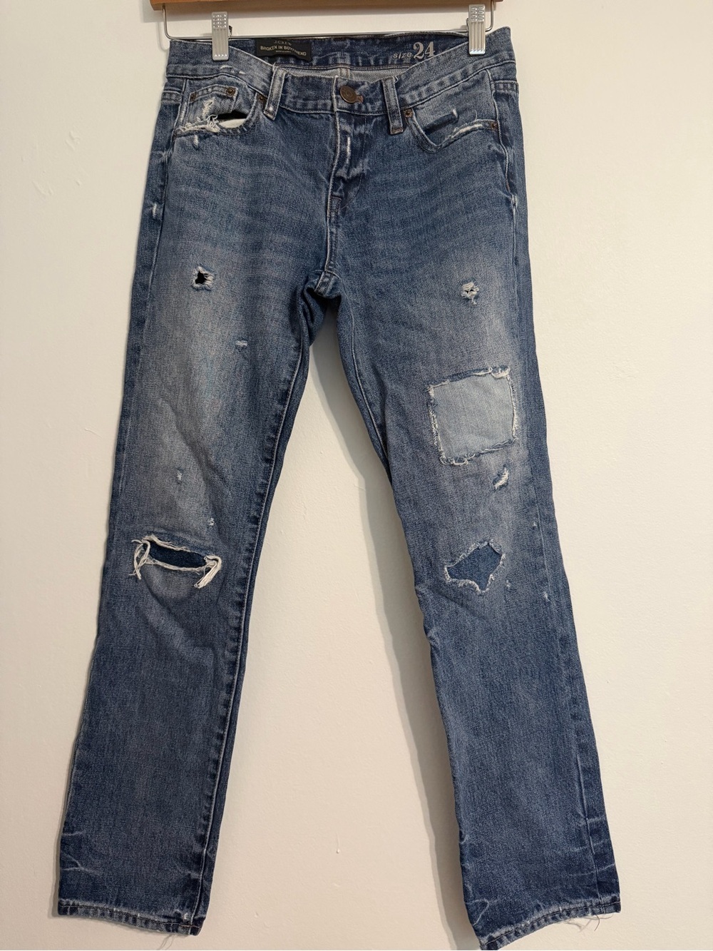 J. Crew Distressed Medium Blue Straight-Leg Jeans